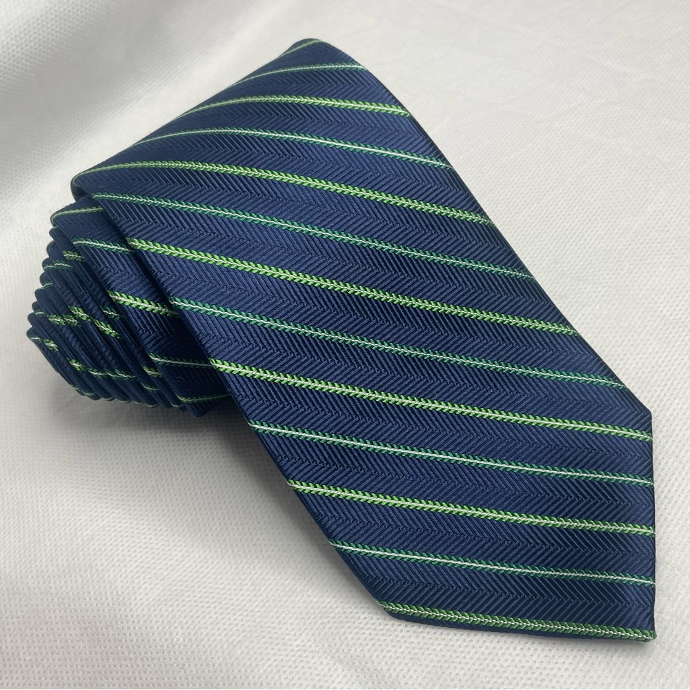 Brooks Brothers Slim Hatch Repp Silk Necktie Blue Green Vines Preppy Thick Tie